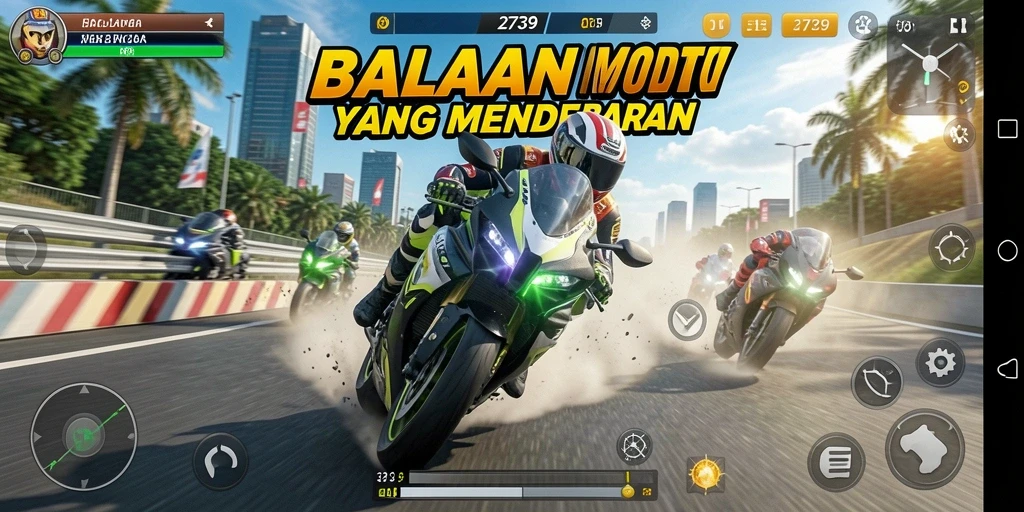 Screenshot gameplay balapan motor yang mendebarkan di 2739.