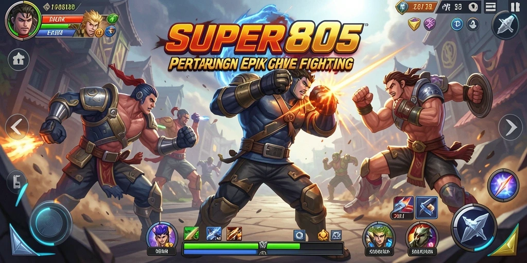 Tangkapan layar SUPER805 menampilkan pertarungan menegangkan antara karakter yang berbeda.